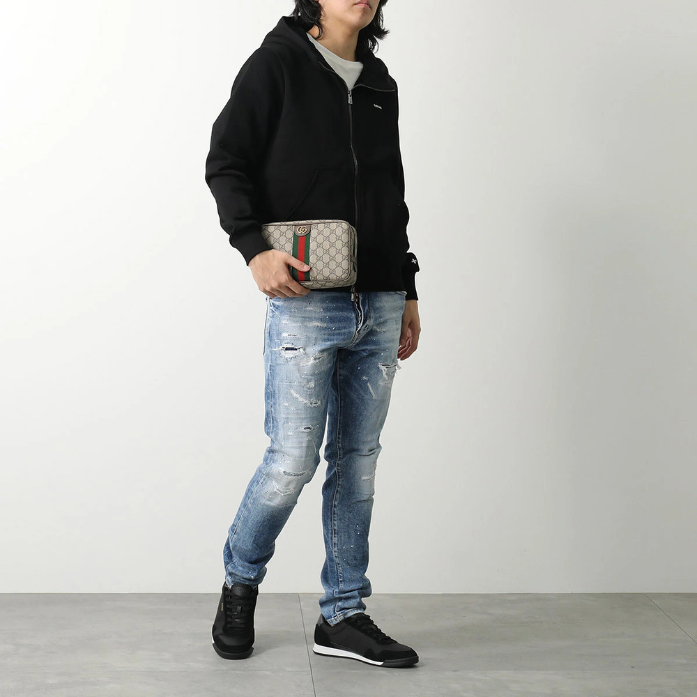 Gucci Clutch Bag Double G Shoulder Pouch Clutch Leather GG Supreme Canvas